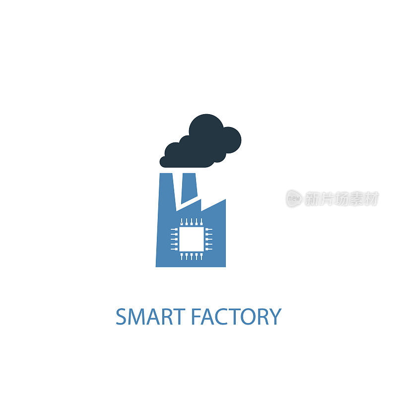 智能工厂概念2彩色图标。简单的蓝色元素插图。智能工厂概念符号设计。可以用于网页和手机的UI/UX吗